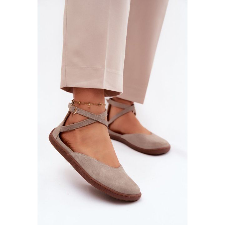 Moteriškos zomšinės barefoot balerinos Zazoo 320, cappuccino