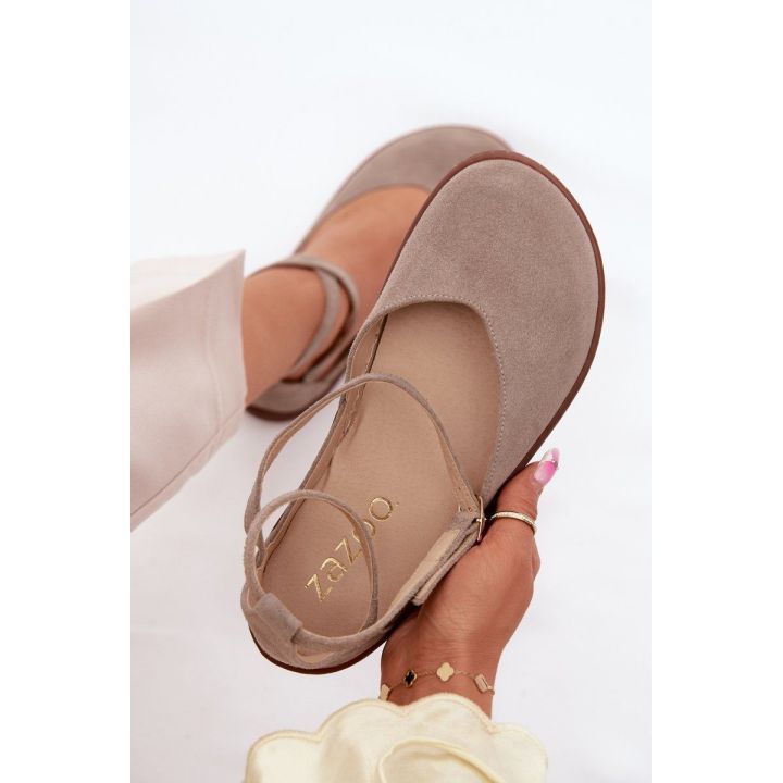 Moteriškos zomšinės barefoot balerinos Zazoo 320, cappuccino