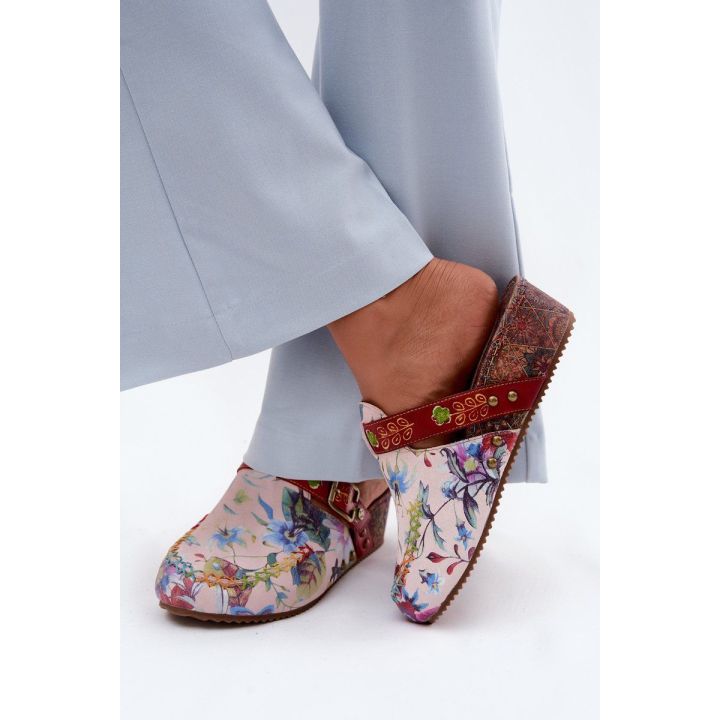 Moteriškos odinės šlepetės su koturnu Maciejka K7409-15, multicolor