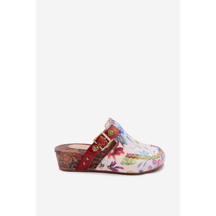 Moteriškos odinės šlepetės su koturnu Maciejka K7409-15, multicolor