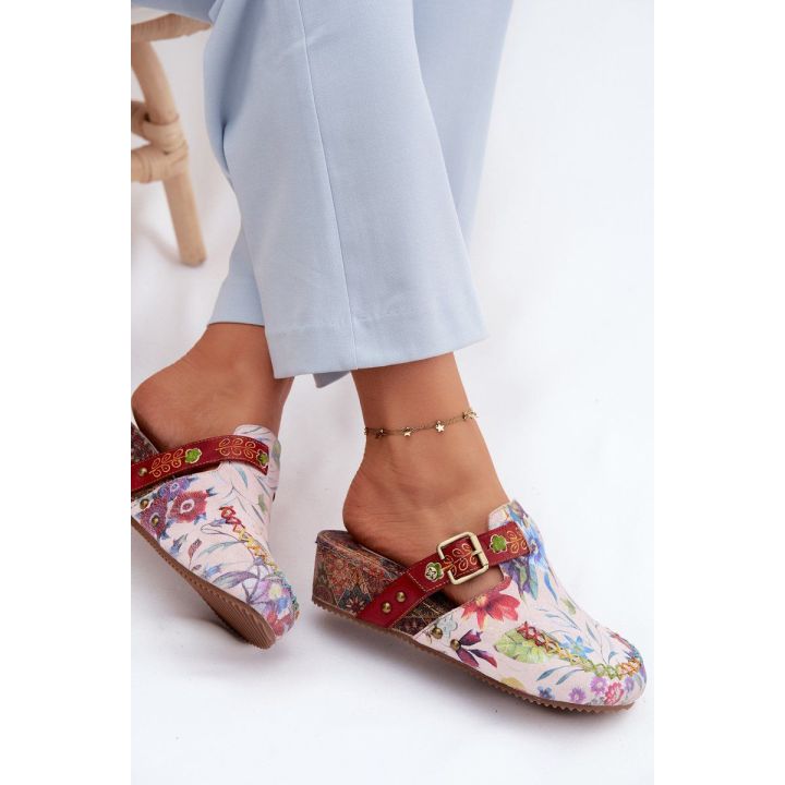 Moteriškos odinės šlepetės su koturnu Maciejka K7409-15, multicolor