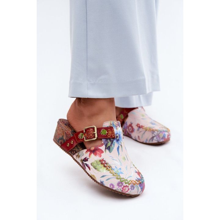 Moteriškos odinės šlepetės su koturnu Maciejka K7409-15, multicolor