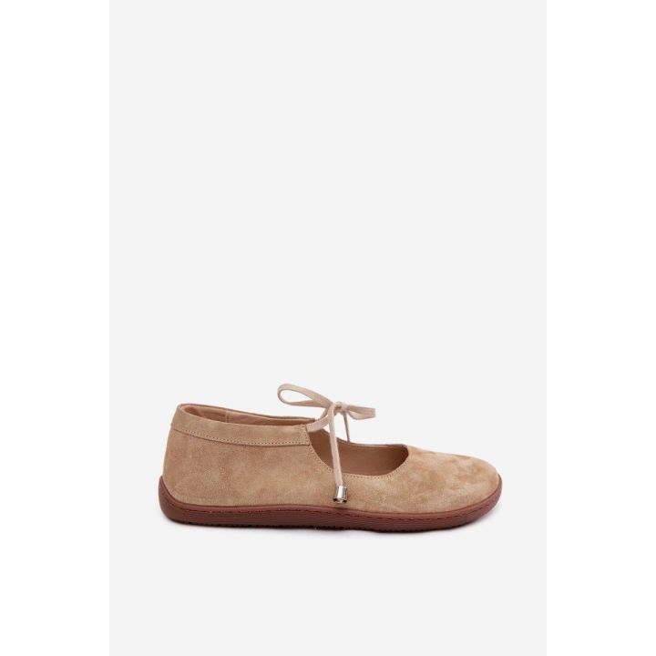 Moteriškos zomšinės barefoot balerinos Zazoo 021, smėlio spalvos