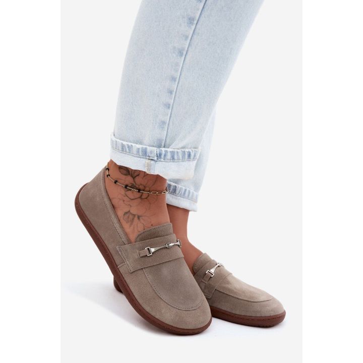 Moteriški barefoot mokasinai iš zomšos, cappuccino