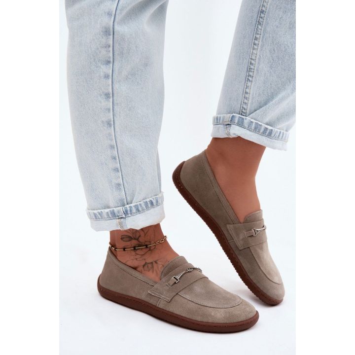 Moteriški barefoot mokasinai iš zomšos, cappuccino