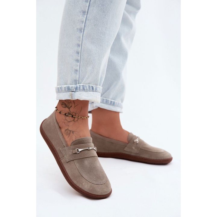 Moteriški barefoot mokasinai iš zomšos, cappuccino