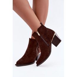 Moteriški aulinukai su kulnu ir dekoratyviniu užtrauktuku, šokolado rudos spalvos