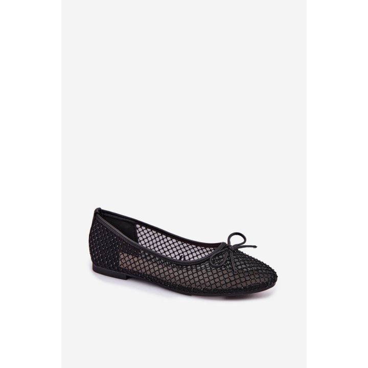 Juodos balerinos su tinklelio viršumi ir papuošimu Vinceza
