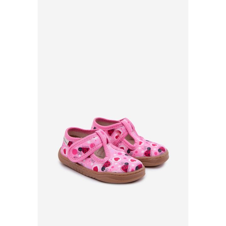 Rožinės vaikų šlepetės barefoot su užsegimu Milami