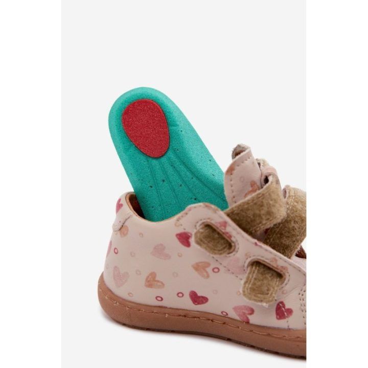 Vaikiški odiniai barefoot bateliai su širdelėmis Froddo, smėlio spalvos