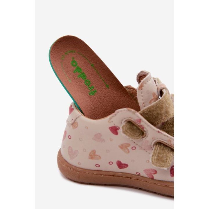 Vaikiški odiniai barefoot bateliai su širdelėmis Froddo, smėlio spalvos