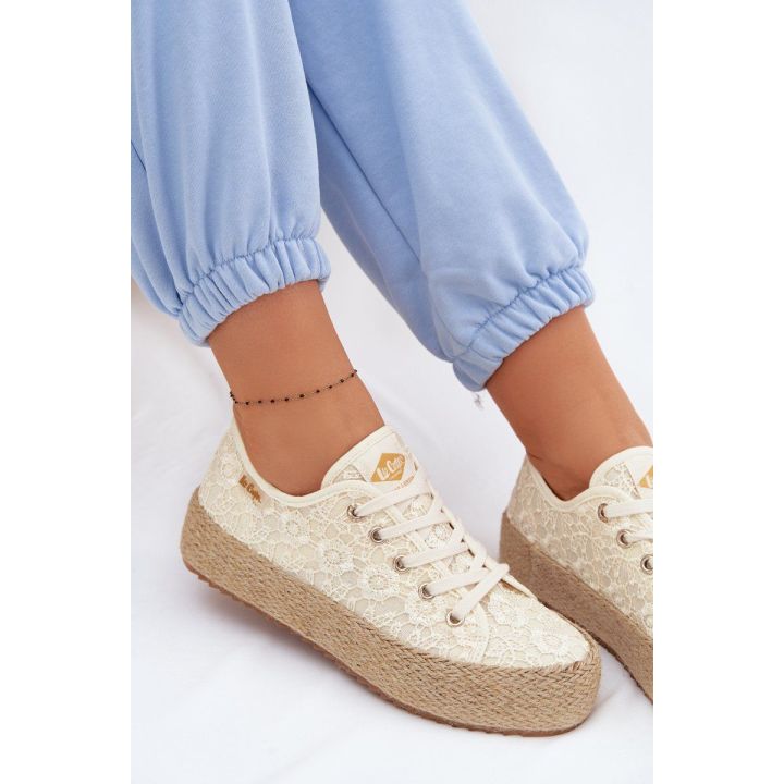 Moteriški platforminiai kedai-espadrilės Lee Cooper, smėlio spalvos