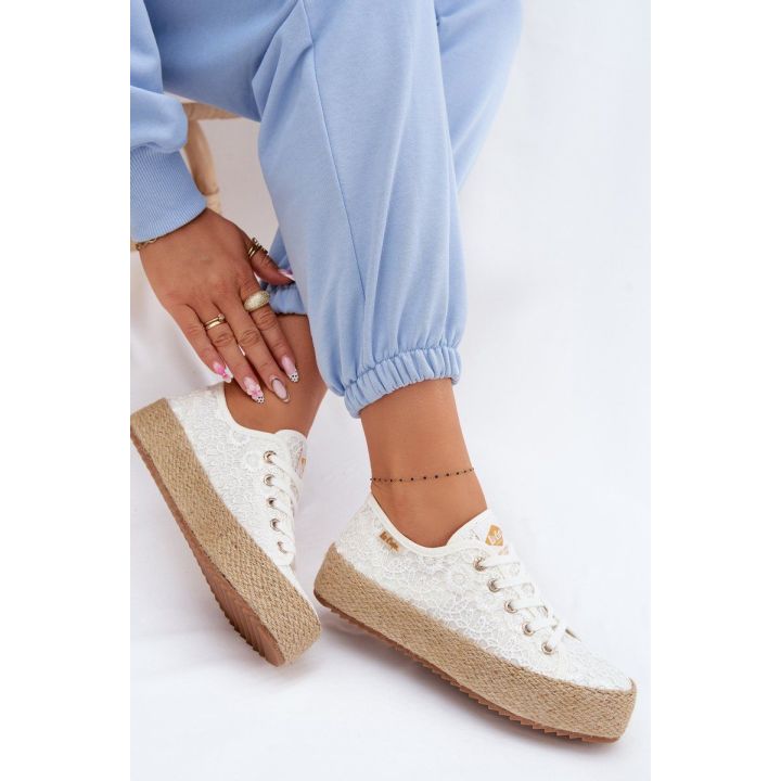 Lee Cooper moteriški platforminiai kedai espadrilės, balti