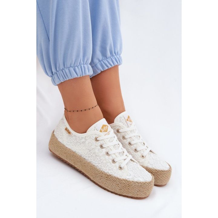 Lee Cooper moteriški platforminiai kedai espadrilės, balti