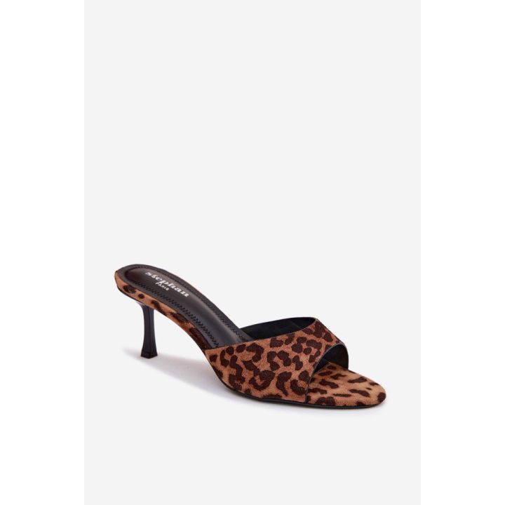 Dirbtinės zomšos šlepetės ant platformos su leopardo raštu Melissea