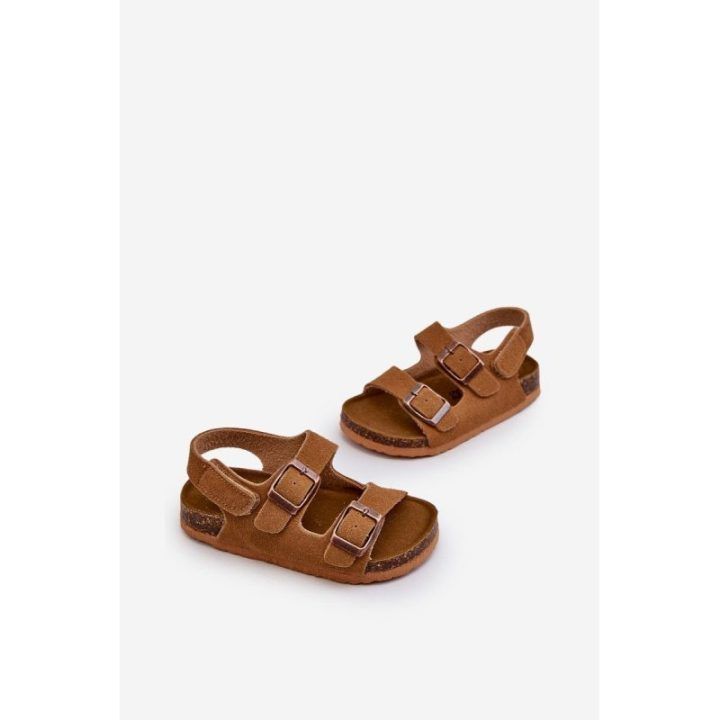 Vaikiški basutės ant kamštienos kulno su velcro užsegimu Camel Rorria