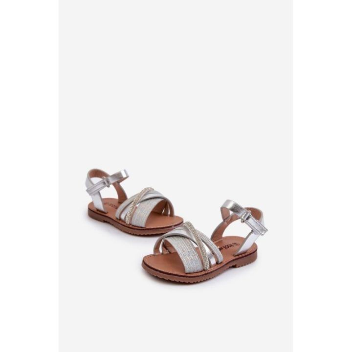 Blizgūs vaikiški sandalai su Velcro, Silver Delphina“