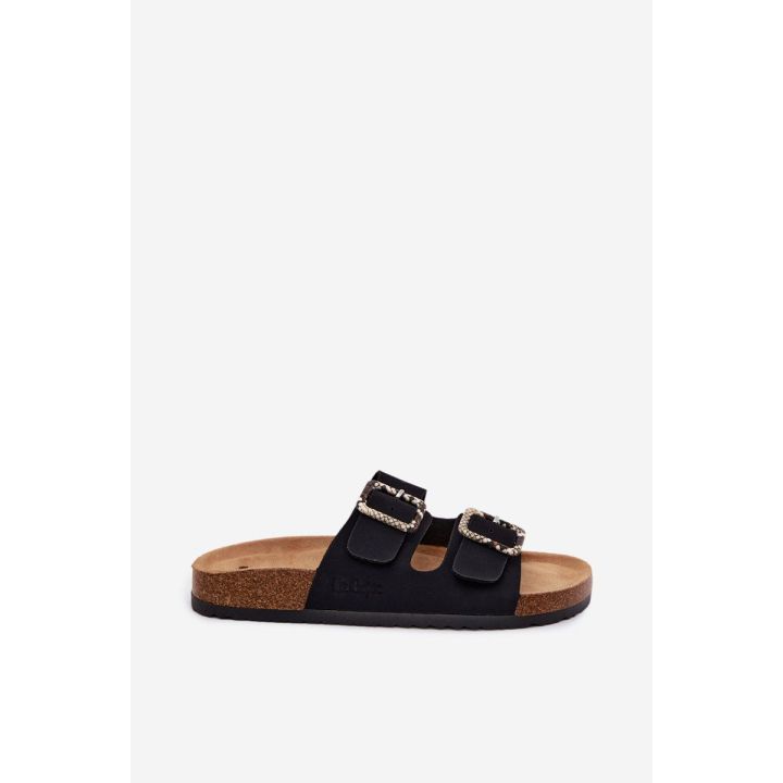 Moteriškos juodos šlepetės su sagtimis Lee Cooper