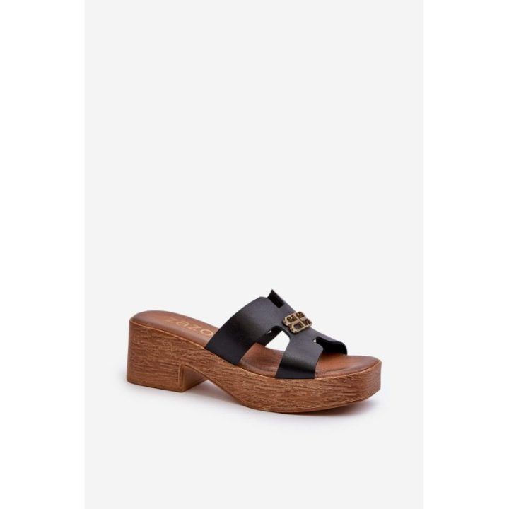 Zazoo 40412 odinės elegantiškos moteriškos basutės su aukso spalvos dekoru Juoda