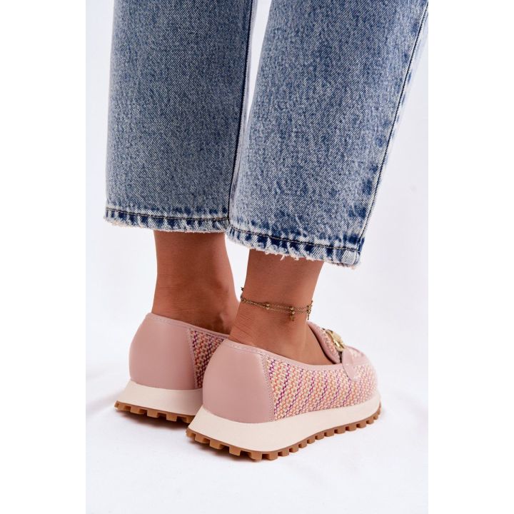 Moteriški slip-on sportiniai bateliai GOE su aukso spalvos detale, rožiniai
