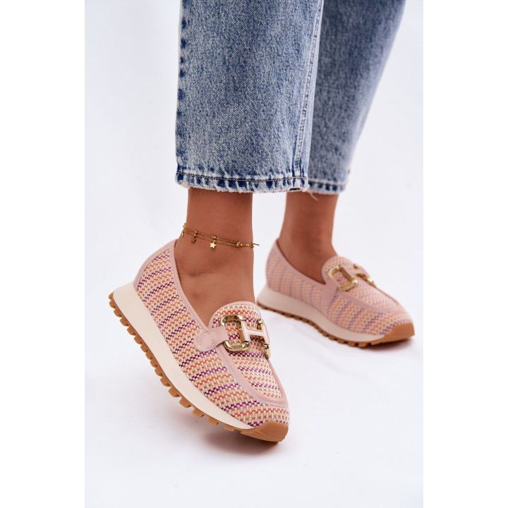 Moteriški slip-on sportiniai bateliai GOE su aukso spalvos detale, rožiniai