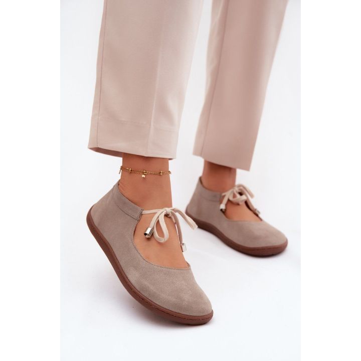 Moteriškos zomšinės barefoot balerinos Zazoo 021 Cappuccino