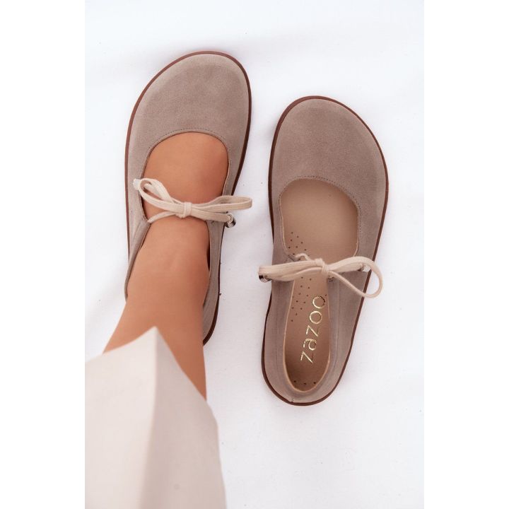 Moteriškos zomšinės barefoot balerinos Zazoo 021 Cappuccino