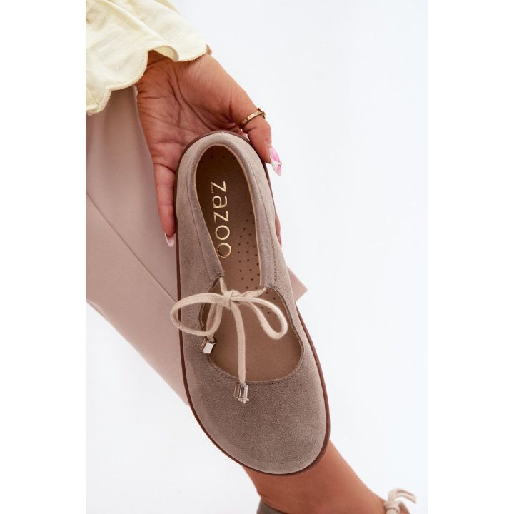 Moteriškos zomšinės barefoot balerinos Zazoo 021 Cappuccino