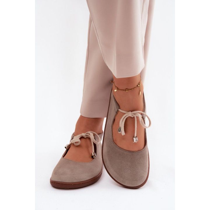 Moteriškos zomšinės barefoot balerinos Zazoo 021 Cappuccino
