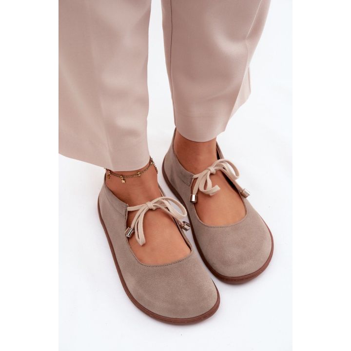 Moteriškos zomšinės barefoot balerinos Zazoo 021 Cappuccino