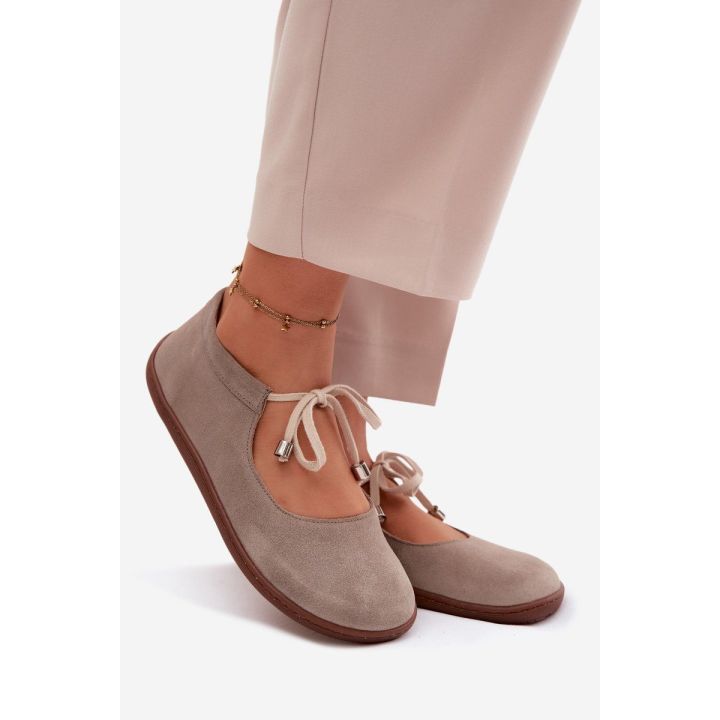 Moteriškos zomšinės barefoot balerinos Zazoo 021 Cappuccino