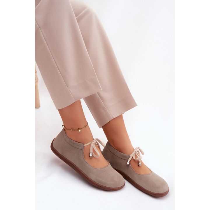 Moteriškos zomšinės barefoot balerinos Zazoo 021 Cappuccino