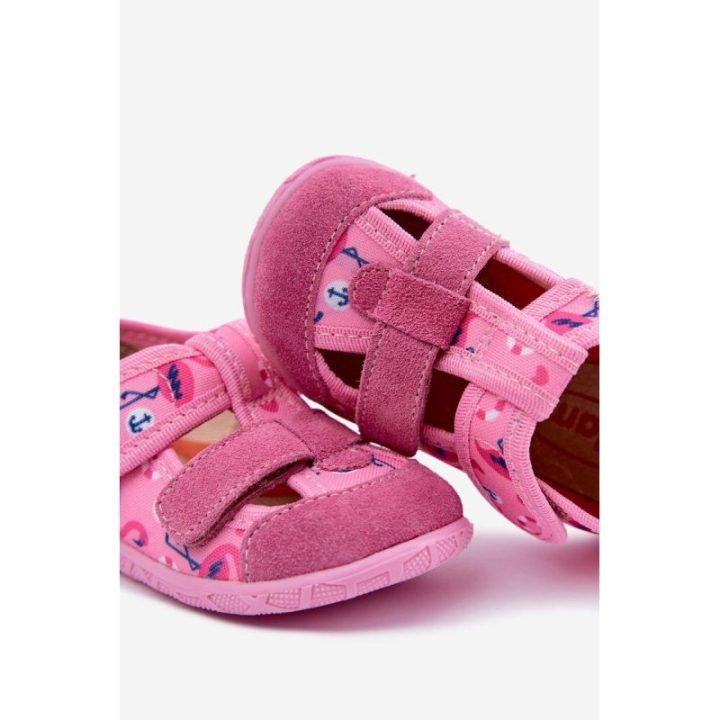 Vaikiškos šlepetės su lipduku ir velcro užsegimu, rožinės