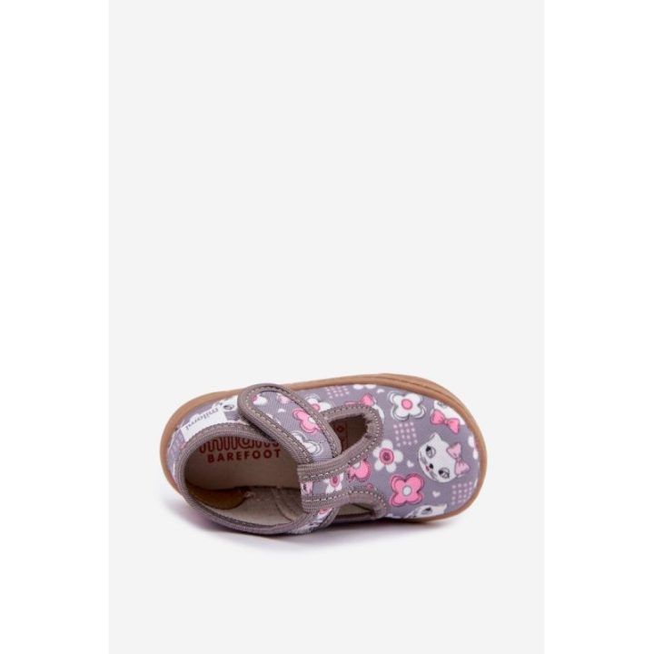 Mergaitiškos barefoot šlepetės su katėmis ir lipduku, pilkos