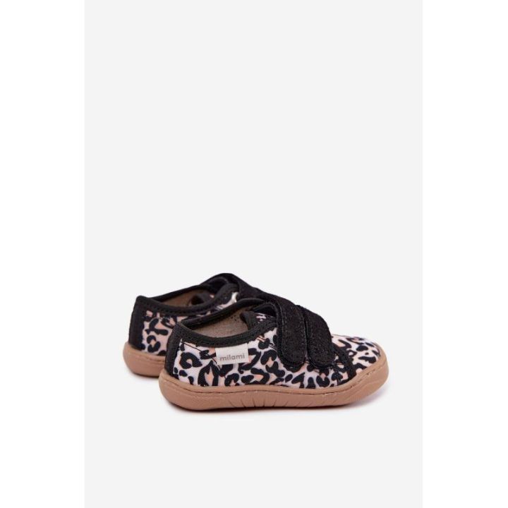 Vaikiškos barefoot šlepetės leopardo rašto, smėlio spalvos