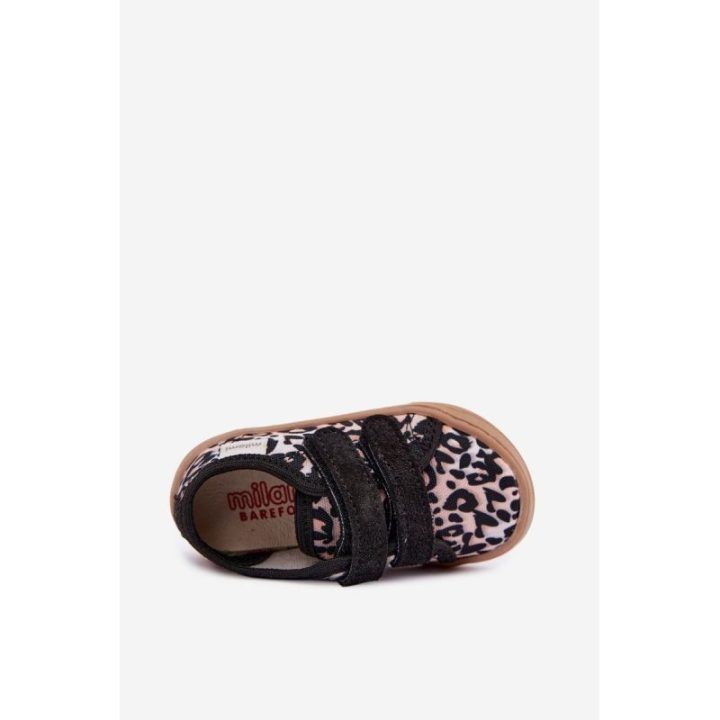 Vaikiškos barefoot šlepetės leopardo rašto, smėlio spalvos