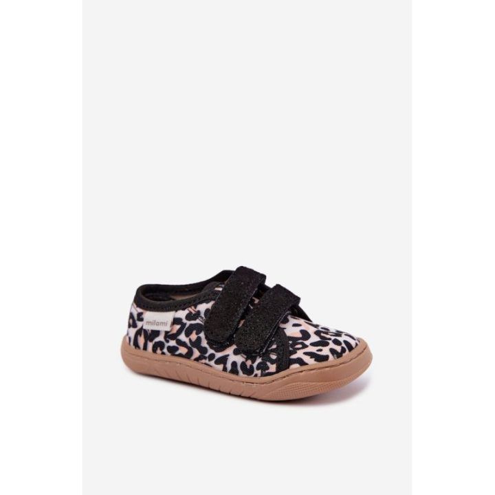 Vaikiškos barefoot šlepetės leopardo rašto, smėlio spalvos