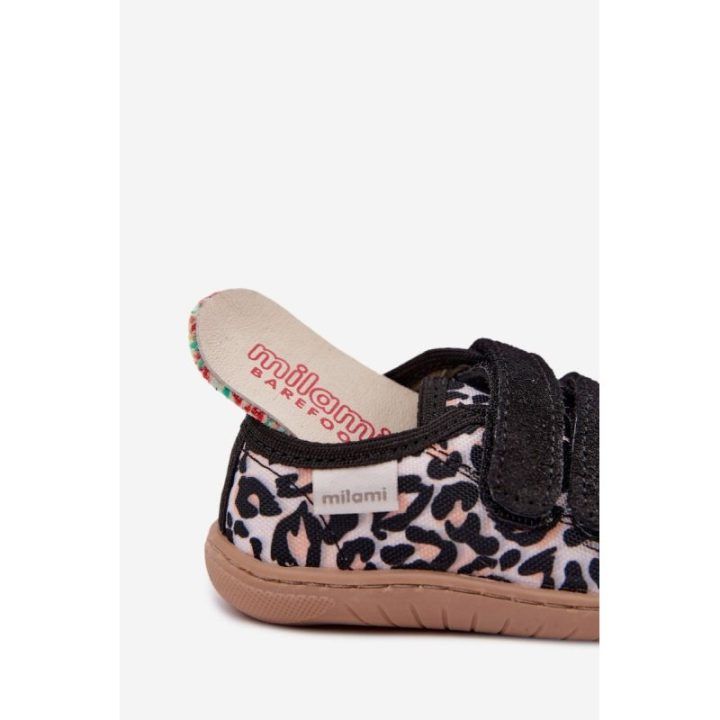 Vaikiškos barefoot šlepetės leopardo rašto, smėlio spalvos