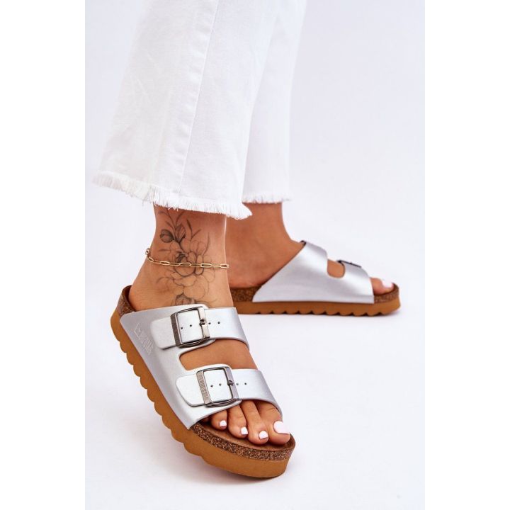 Klasikinės moteriškos šlepetės Sidabrinės